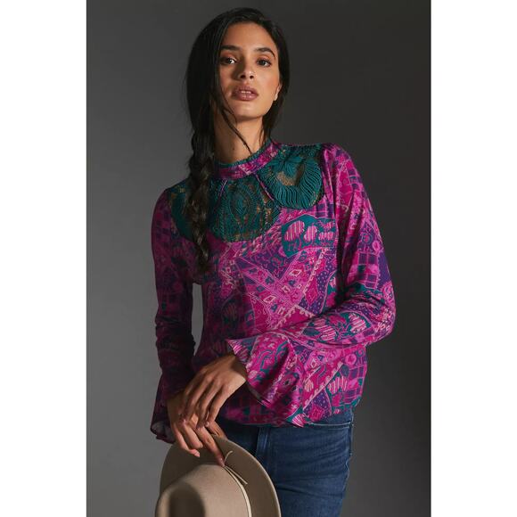 NWT Anthropologie Tiny Brenan Long Flutter-Sleeve Bohemian Top Size XS - Picture 1 of 4